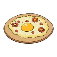 Design an image displaying a breakfast-inspired pizza topped with scrambled eggs. bacon. and hash br vector