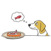 A dog gazes at a plate of bacon longingly in a warmly lit kitchen. embodying desire and an unspoken vector