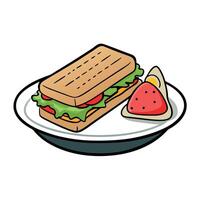 Delicious grilled sandwich with fresh vegetables. served with a side of salad on a dark rustic table vector