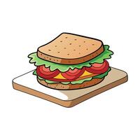 BLT sandwich. bacon lettuce and tomato on whole wheat bread in a white kitchen on the table for lunc vector