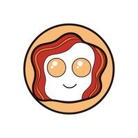 Close-up of a face made out of fried eggs and bacon on a neutral background. food. breakfast. eggs. vector