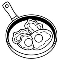 Frying pan with delicious fried eggs and crispy bacon. Perfect for food blogs and recipe websites vector