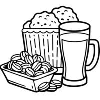 A set of beer snacks. chips. nuts. snacks. Mug of light beer. texture background. wooden tableware vector