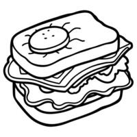 British bacon butty with crispy bacon. fried egg. and HP sauce on a soft roll . British. bacon butty vector