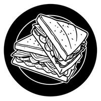 Homemade club sandwich with turkey bacon ham tomato on black surface top view with space for text vector