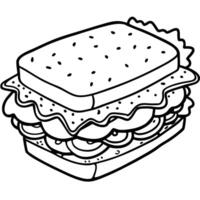 A delicious sandwich stacked with layers of cheese. ham. and fresh lettuce on toasted whole grain br vector