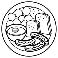 Classic English breakfast with eggs. bacon. sausages. baked beans and toast. Image generated by AI vector