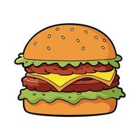 Double cheeseburger with melted cheese. crispy bacon. and fresh lettuce sitting on a sesame seed bun vector