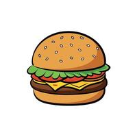 Floating hamburger with meat. cheese. tomatoes. lettuce. and splash of sauce isolated on dark backgr vector