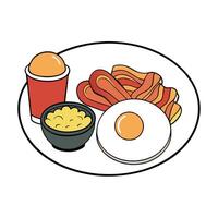 Hash Brown Breakfast Panorama with Eggs and Bacon - Scrambled Eggs. Fried Potatoes. and Toasted Baco vector