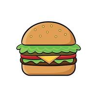 A simple cheeseburger with beef. lettuce. tomato. onion and cheese. Cucumber with dark background vector