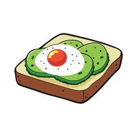 A fresh avocado toast on whole grain bread. topped with poached eggs and a sprinkle of red pepper vector