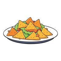 A plate of freshly-made nachos. with a variety of toppings and a generous helping of melted cheese vector