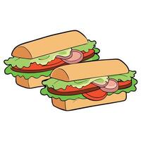 Fresh Sandwiches with ham. cheese. bacon. tomatoes. lettuce. cucumber and onions on light background vector