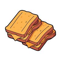 Delicious toasted sandwiches with cheddar cheese and bacon isolated on white background. top view vector