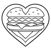 A metaphorical heart. with one half composed of burger layers including cheese and bacon. an vector