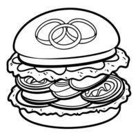 Fast food cheeseburger with onion rings and chicken isolated on white background. text area. vector