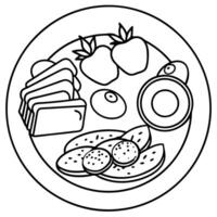 Breakfast with fried eggs. tomatoes and sausages. spices and toast. Hearty and nutritious food vector