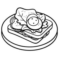An open-faced egg toast sandwich with fresh spinach and hollandaise sauce. on a modern plate vector