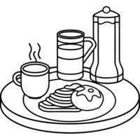 Delicious breakfast table setting with pancakes bacon and eggs with coffee and orange juice vector