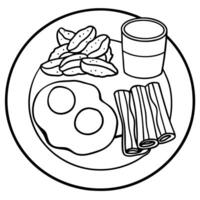 Breakfast with bacon eggs and home fries on white plate. delicious breakfast menu with sausage vector