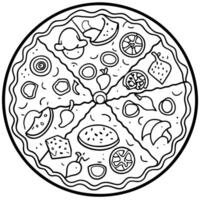 A large pizza with an abundant variety of meat toppings. including sausage. ham. and bacon. vector