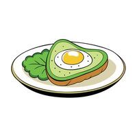 Delicious Plate of Avocado Toast with a Fried Egg and cilantro Isolated on a White Background vector