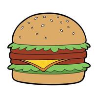 A close-up of a gourmet burger. piled high with toppings and served on a toasted brioche bun vector