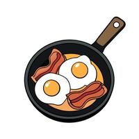 Close-up of a delicious skillet breakfast with crispy bacon. fried eggs. and diced potatoes vector