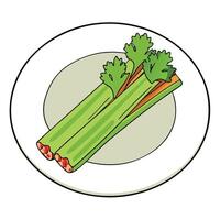 Celery Sticks with Crumbled Bacon and Parsley on White Plate. Celery. Bacon. Appetizer. Garnish vector