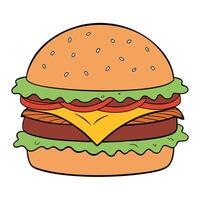Oversized cheeseburger with bacon and lettuce. in the style of christcore. classic. traditional vector