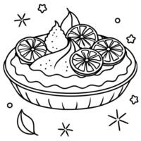 A lemon Meringue pie on a pristine white table. garnished with lemons and mint sprinkles vector