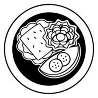 Delicious plate with ham and cheese. scrambled eggs and salad. top view dark background. vector