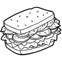 Close-up of a sandwich made with sliced bread. filled with fresh vegetables and deli meat vector