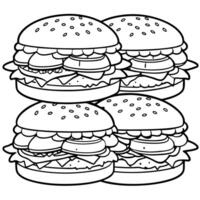 Four big burgers with lettuce. tomatoes. onion and cucumber on a transparent background. vector