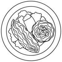 Bacon And Cabbage Irish Dish On A White Plate. On A White Background Directly Above View vector