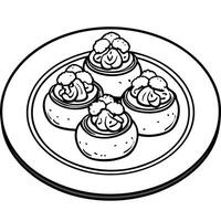 Close Up of Delicious Sausage and Cream Cheese Stuffed Mushrooms on a Plate. Ready to Serve vector