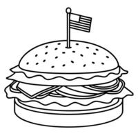Close Up of A Delicious Bacon Cheeseburger With American Flag Toothpick on A Wooden Table vector