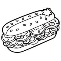 Fresh submarine sandwiche with ham. cheese. bacon. tomatoes. lettuce. cucumbers and onions vector