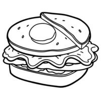 Bacon and egg breakfast sandwich in a white kitchen on the table with a runny yolk close up vector