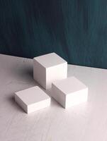 box mock up square photo product cube realistic white smart object packaging background board shadow