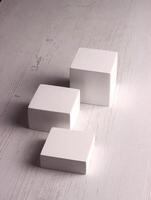 box mock up square photo product cube realistic white smart object packaging background board shadow