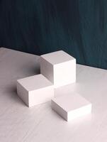 box mock up square photo product cube realistic white smart object packaging background board shadow