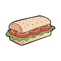 Crusty white bread sandwich with jamon serrano and basil close-up on neutral background. vector