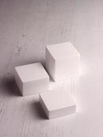 box mock up square photo product cube realistic white smart object packaging background board shadow