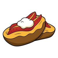 Grilled bacon and cheddar potato skins with sour cream on white background for menu and ad vector