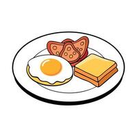Close-up a breakfast plate featuring scrambled eggs. bacon. and toast. on a white background vector
