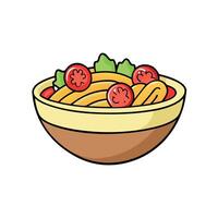 BLT Pasta Salad. Close-up of pasta salad with bacon. cherry tomatoes. and vegetables in a bowl. vector