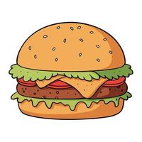 Large burger with melted cheese. crispy bacon. and fresh toppings is waiting to be eaten vector