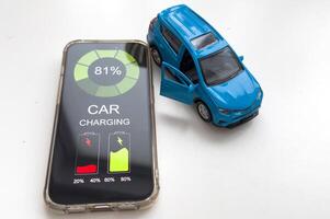 Unlocking car using mobile application on a smart phone. Concept of remote control and car protection through the internet photo